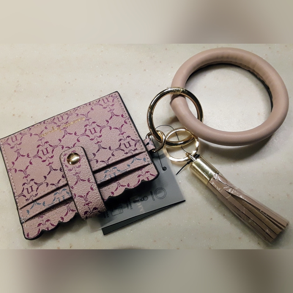 Nanette Lepore mauve bracelet card case with removable keyring